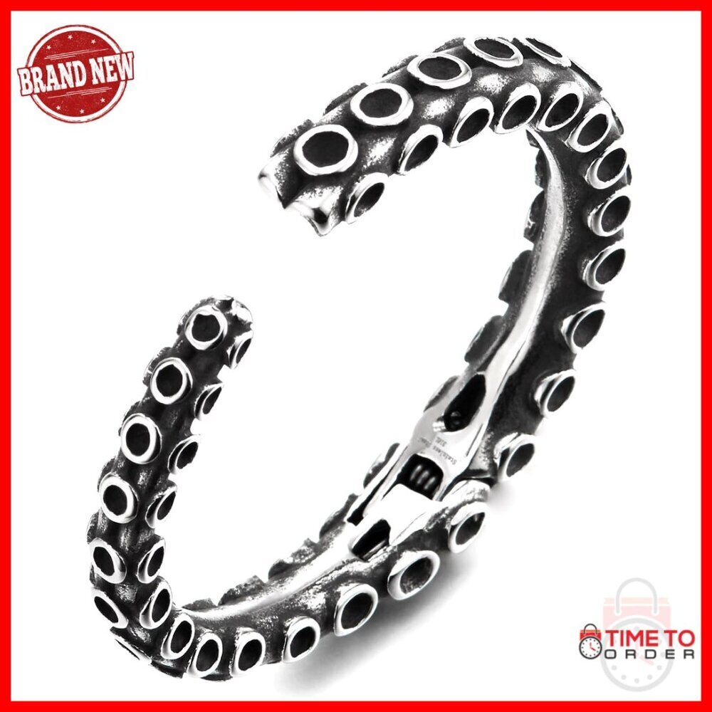 Men's Stainless Steel Octopus Tentacle Cuff Bracelet, Adjustable Spring Closure